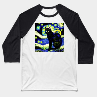 Black Cat Starry Night Baseball T-Shirt